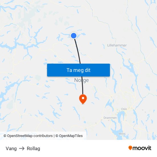 Vang to Rollag map