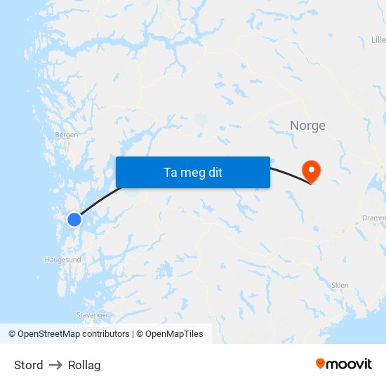 Stord to Rollag map