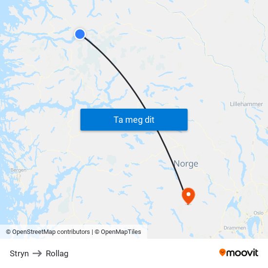 Stryn to Rollag map