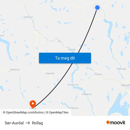 Sør-Aurdal to Rollag map