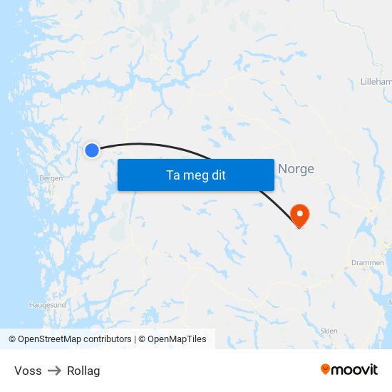 Voss to Rollag map