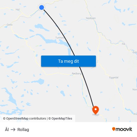 Ål to Rollag map