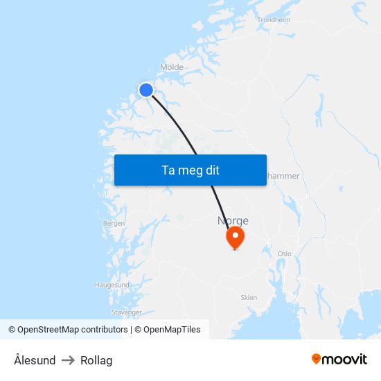 Ålesund to Rollag map