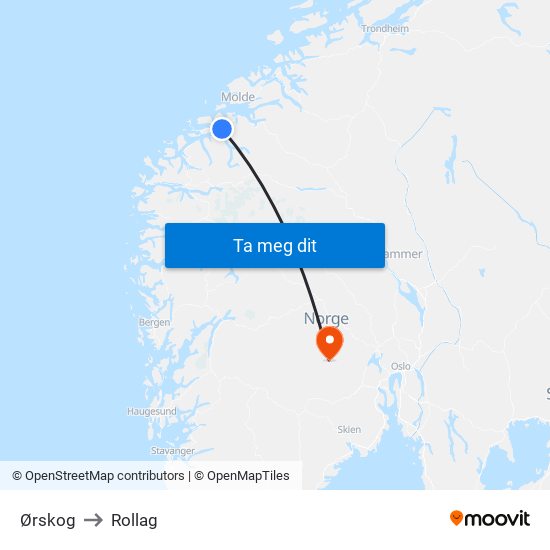 Ørskog to Rollag map