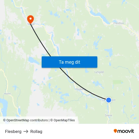 Flesberg to Rollag map