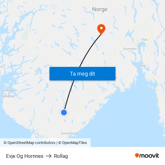 Evje Og Hornnes to Rollag map