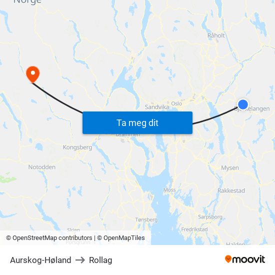 Aurskog-Høland to Rollag map