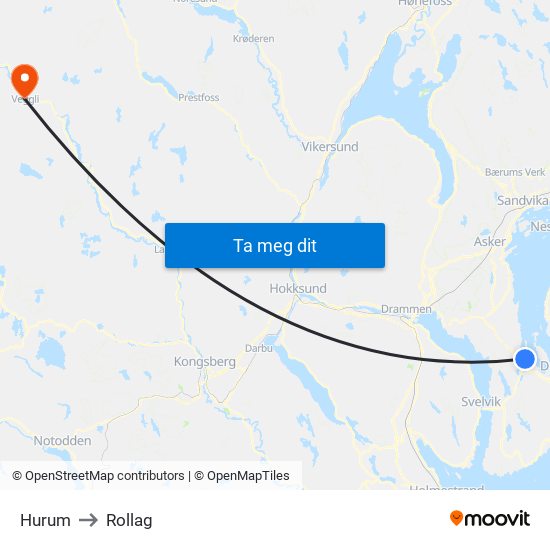 Hurum to Rollag map