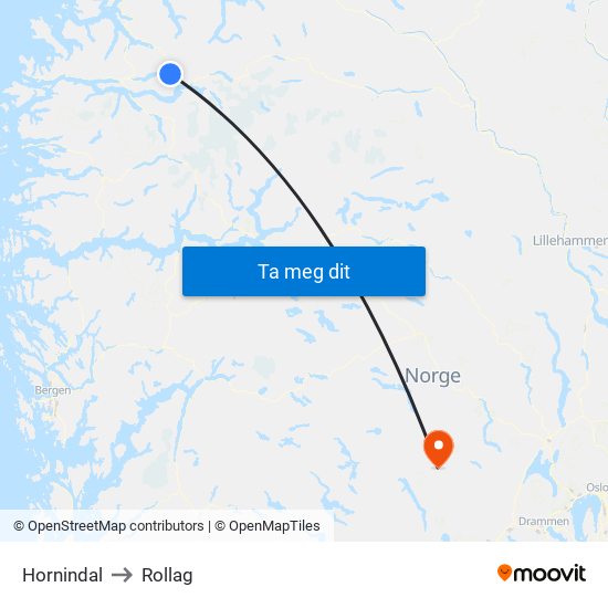 Hornindal to Rollag map