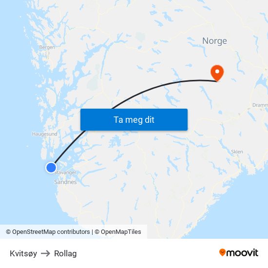 Kvitsøy to Rollag map