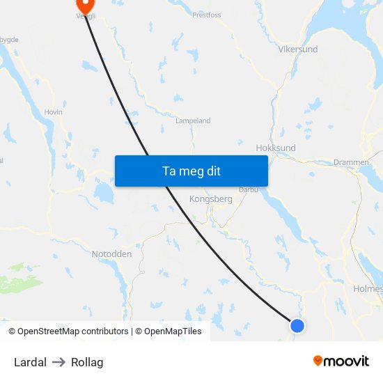 Lardal to Rollag map