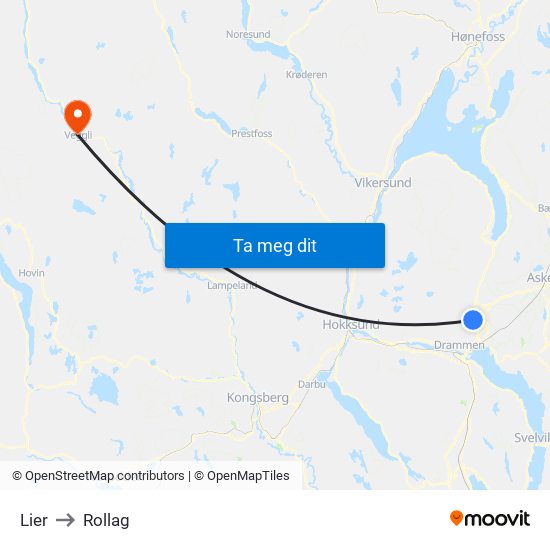 Lier to Rollag map