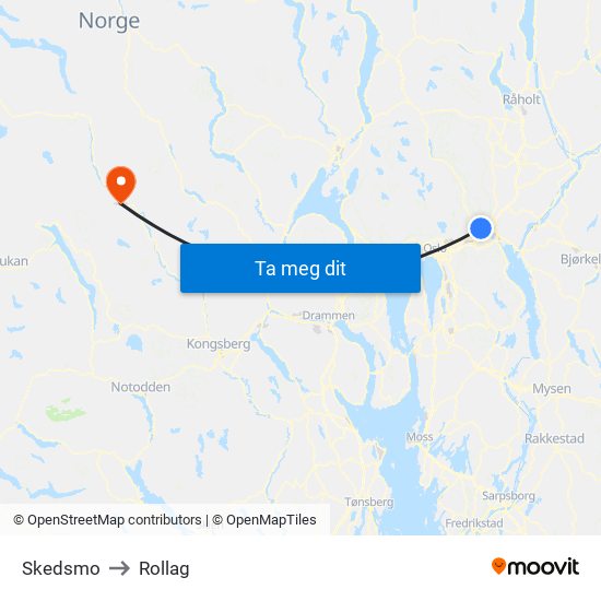 Skedsmo to Rollag map