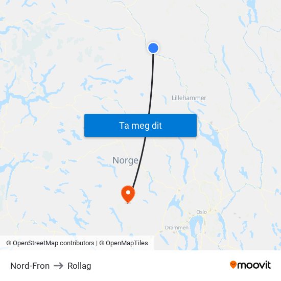 Nord-Fron to Rollag map