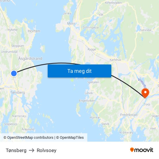 Tønsberg to Rolvsoey map