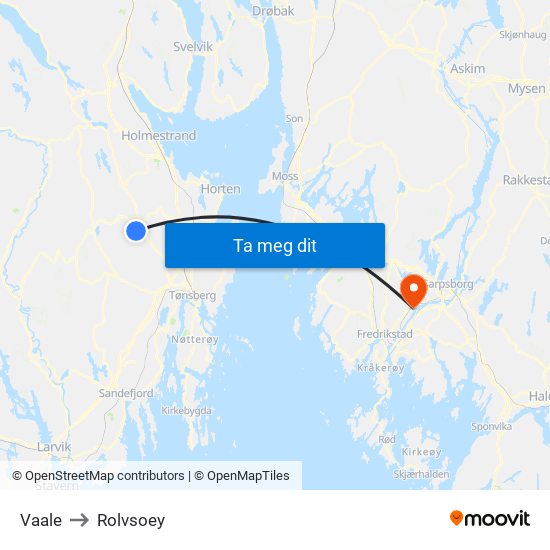 Vaale to Rolvsoey map