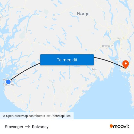 Stavanger to Rolvsoey map