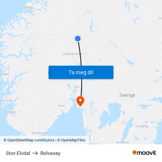 Stor-Elvdal to Rolvsoey map