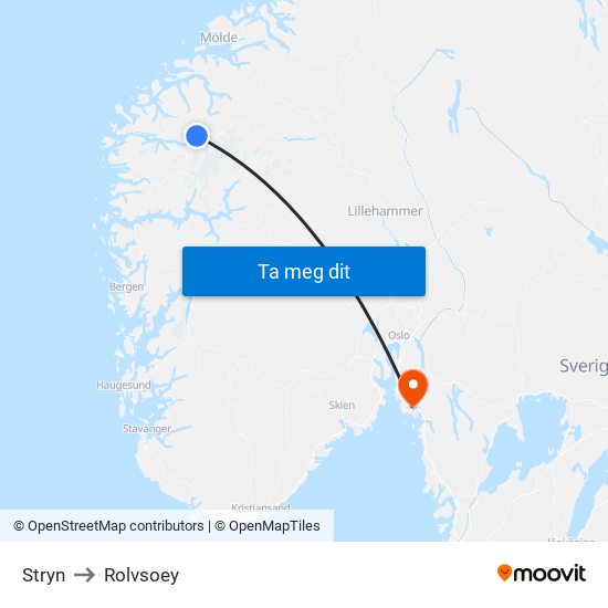 Stryn to Rolvsoey map