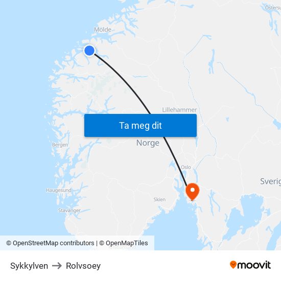 Sykkylven to Rolvsoey map