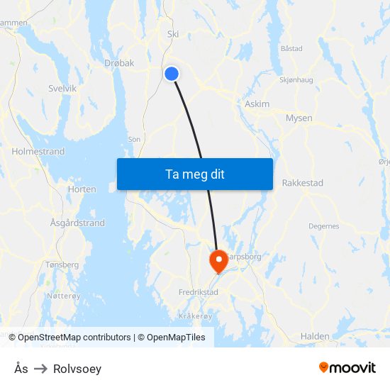 Ås to Rolvsoey map