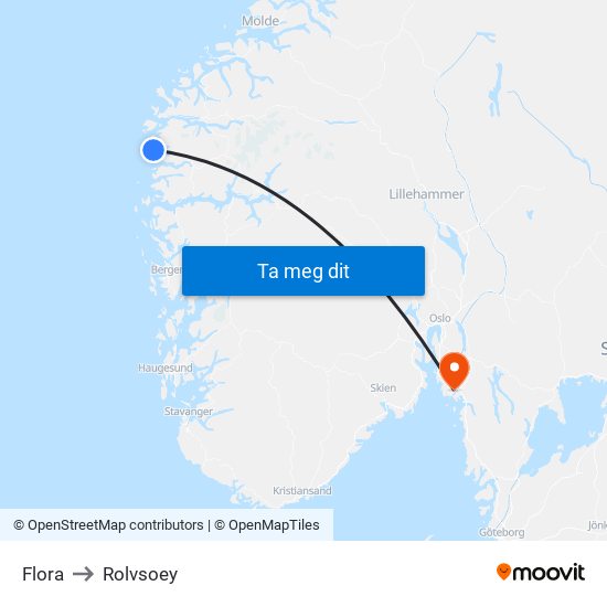 Flora to Rolvsoey map