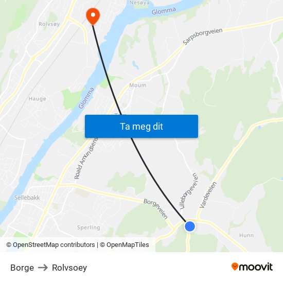Borge to Rolvsoey map