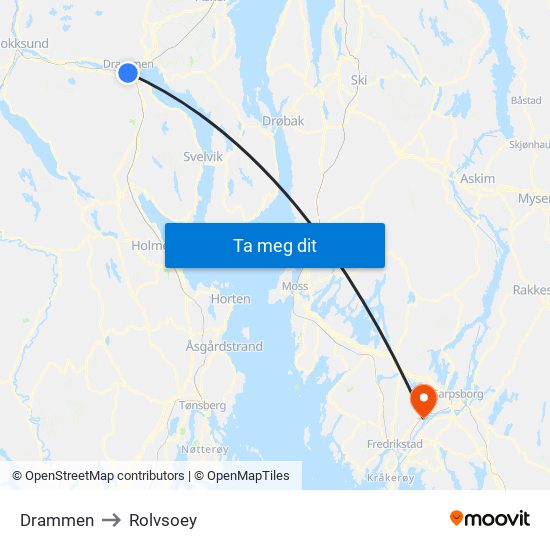 Drammen to Rolvsoey map