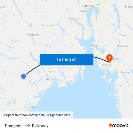 Drangedal to Rolvsoey map