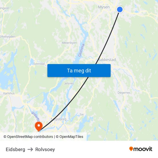 Eidsberg to Rolvsoey map