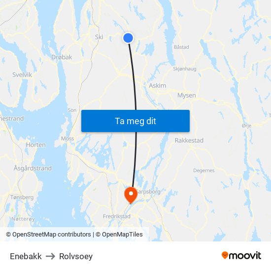 Enebakk to Rolvsoey map