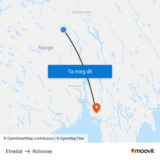 Etnedal to Rolvsoey map