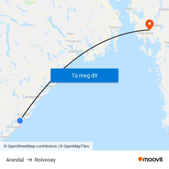 Arendal to Rolvsoey map