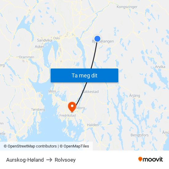 Aurskog-Høland to Rolvsoey map
