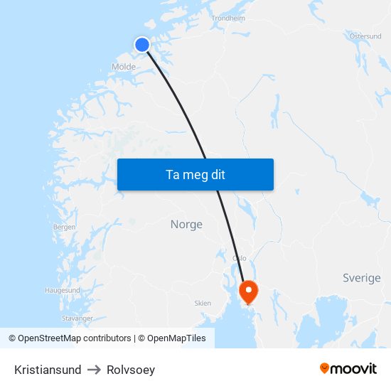 Kristiansund to Rolvsoey map