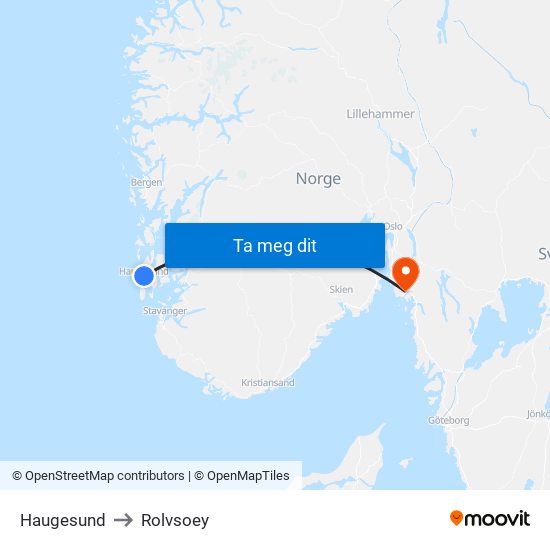 Haugesund to Rolvsoey map