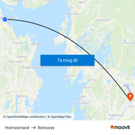 Holmestrand to Rolvsoey map