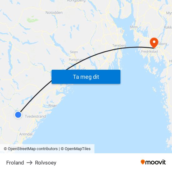 Froland to Rolvsoey map