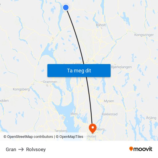 Gran to Rolvsoey map