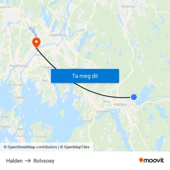 Halden to Rolvsoey map