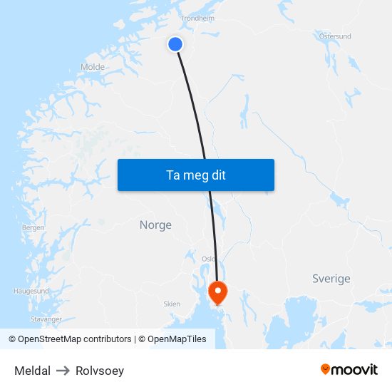 Meldal to Rolvsoey map