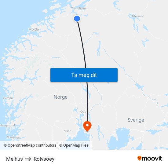 Melhus to Rolvsoey map