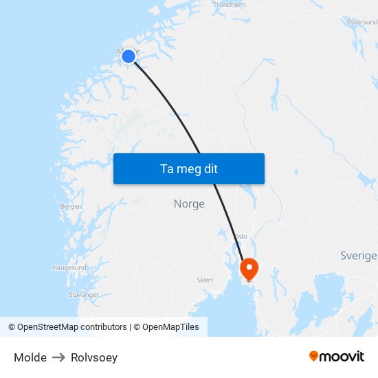 Molde to Rolvsoey map