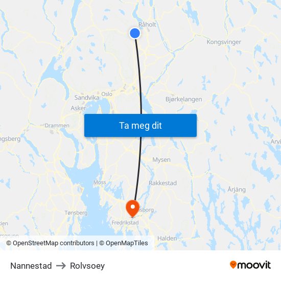 Nannestad to Rolvsoey map