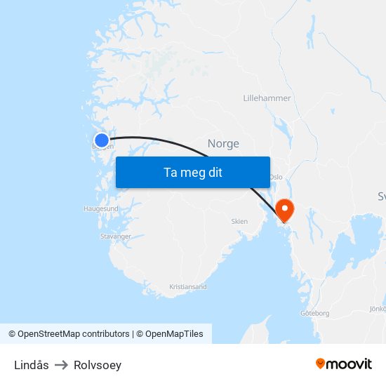 Lindås to Rolvsoey map