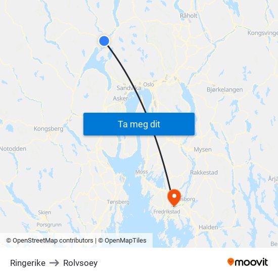 Ringerike to Rolvsoey map