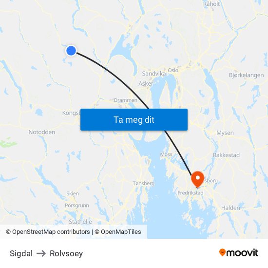 Sigdal to Rolvsoey map