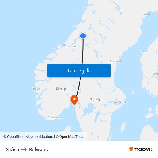 Snåsa to Rolvsoey map