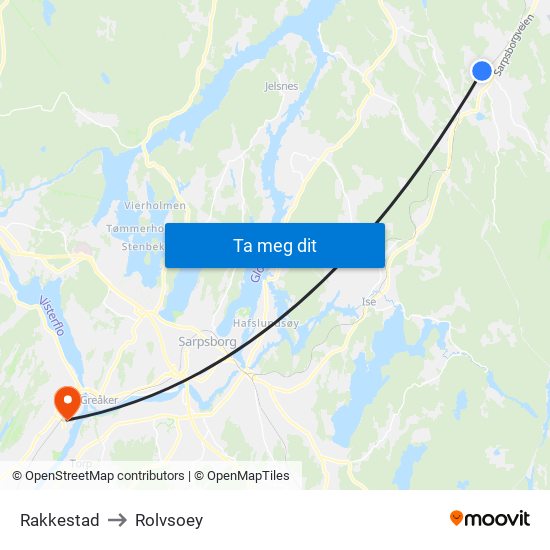 Rakkestad to Rolvsoey map