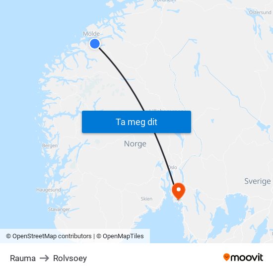 Rauma to Rolvsoey map